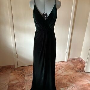 Green velvety evening gown